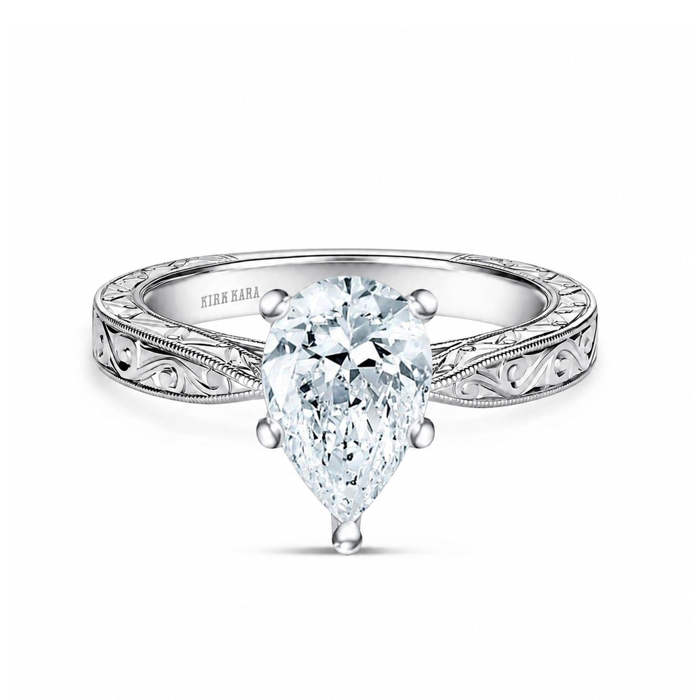 Hand Engraved Vintage Baguette Cathedral Engagement Ring