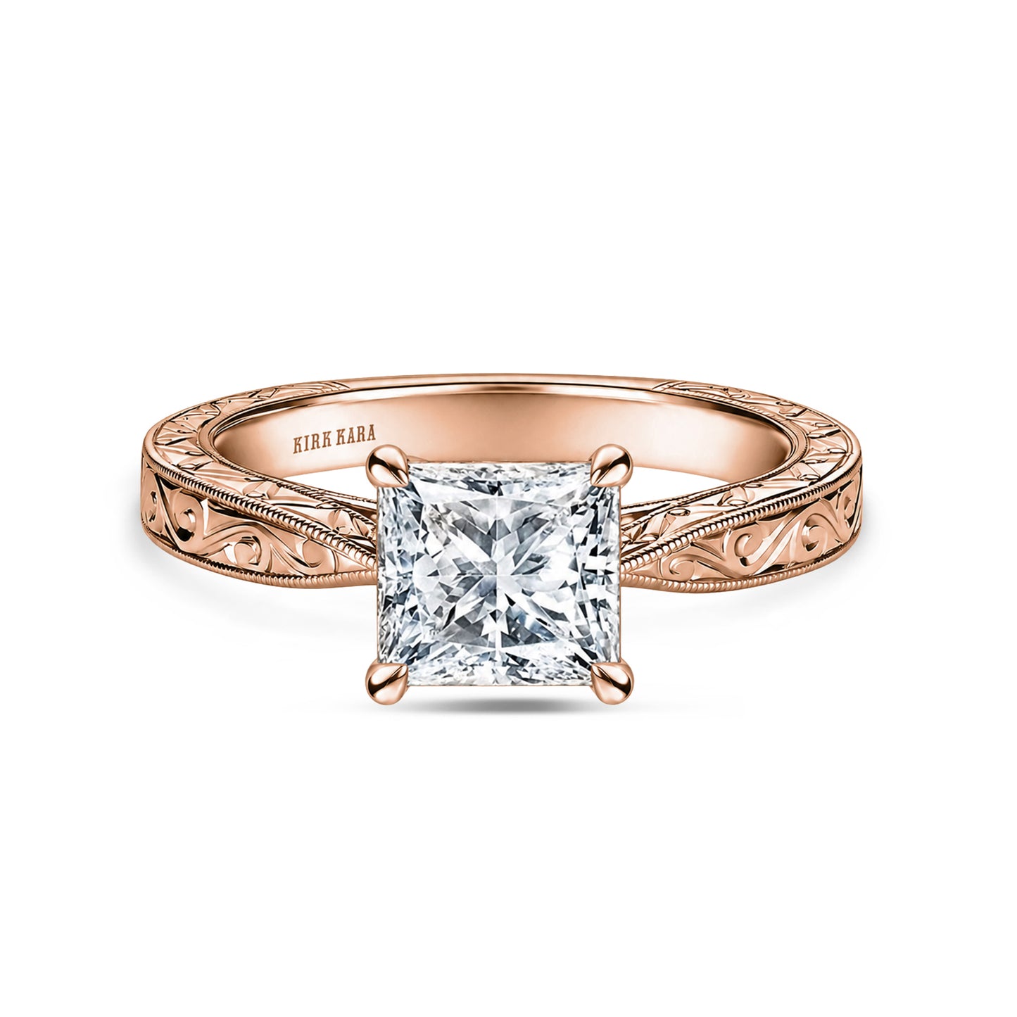 Hand Engraved Vintage Baguette Cathedral Engagement Ring