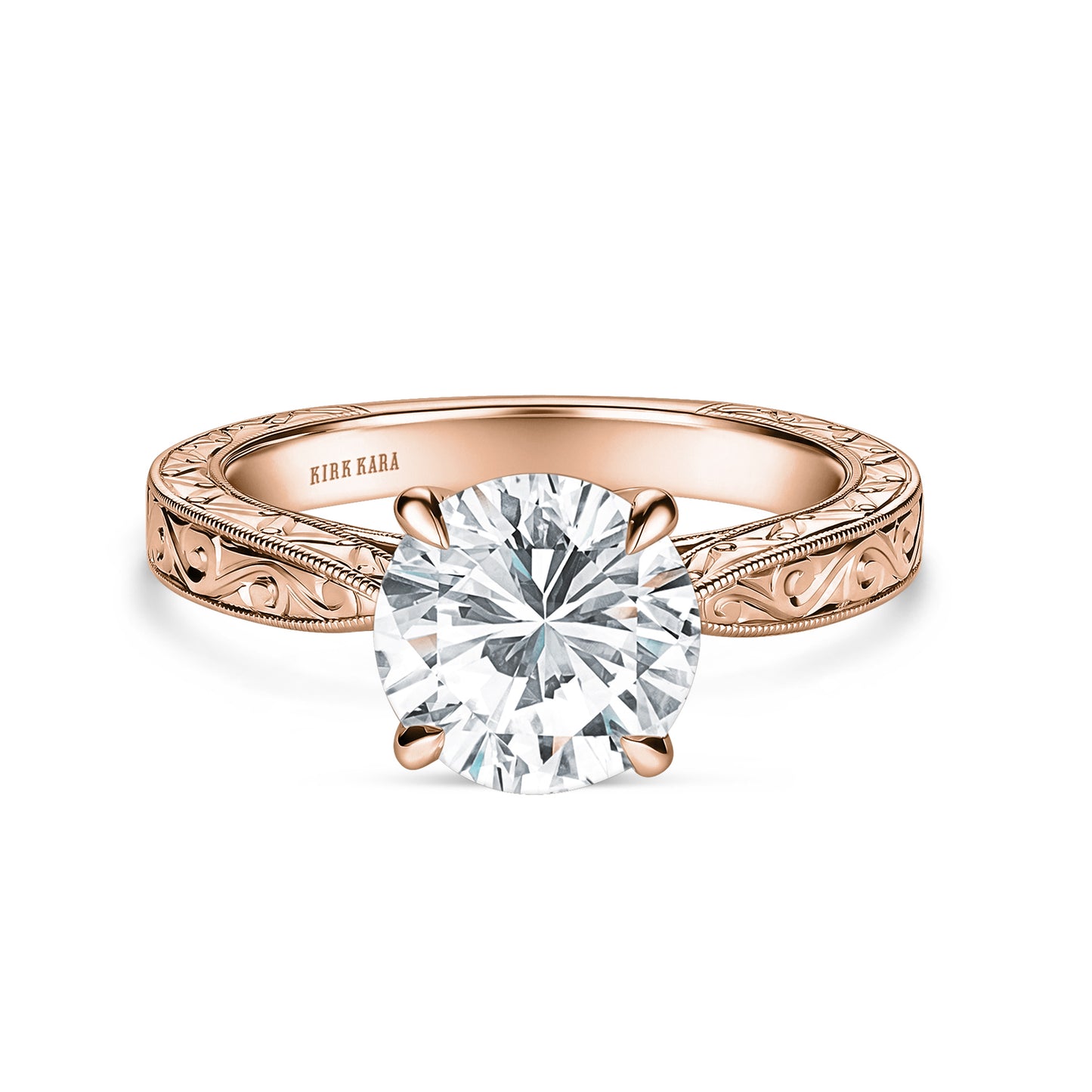 Hand Engraved Vintage Baguette Cathedral Engagement Ring