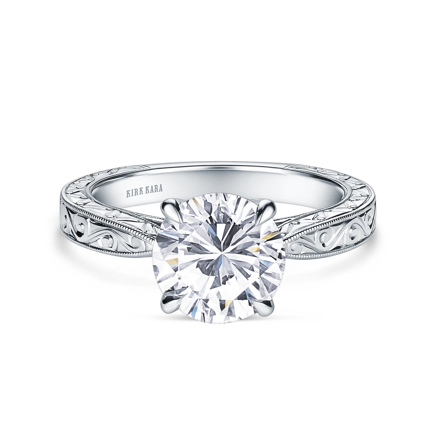 Hand Engraved Vintage Baguette Cathedral Engagement Ring