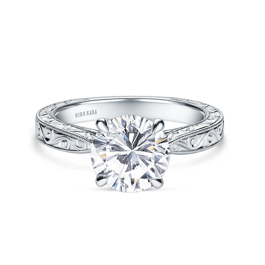 Hand Engraved Vintage Baguette Cathedral Engagement Ring