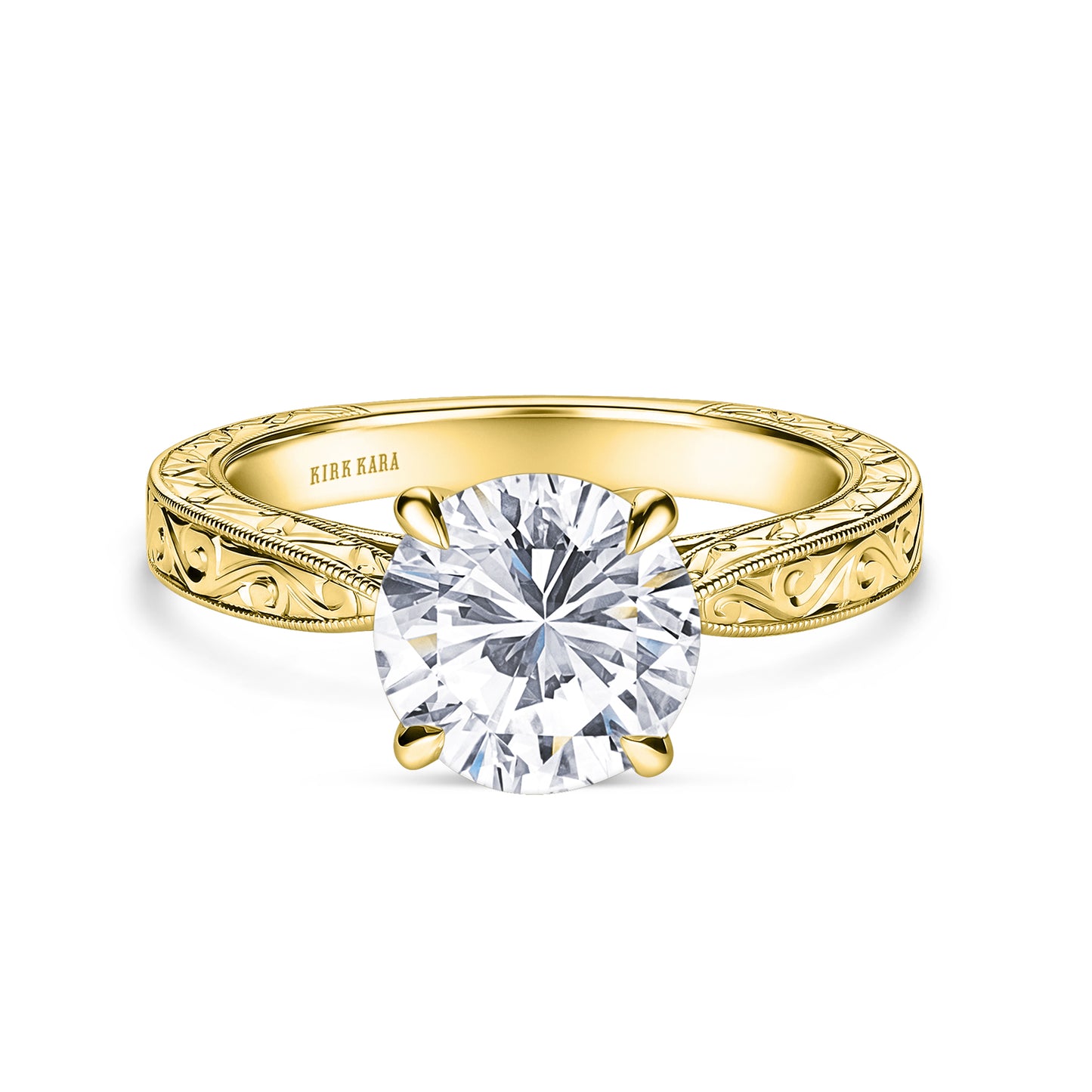 Hand Engraved Vintage Baguette Cathedral Engagement Ring