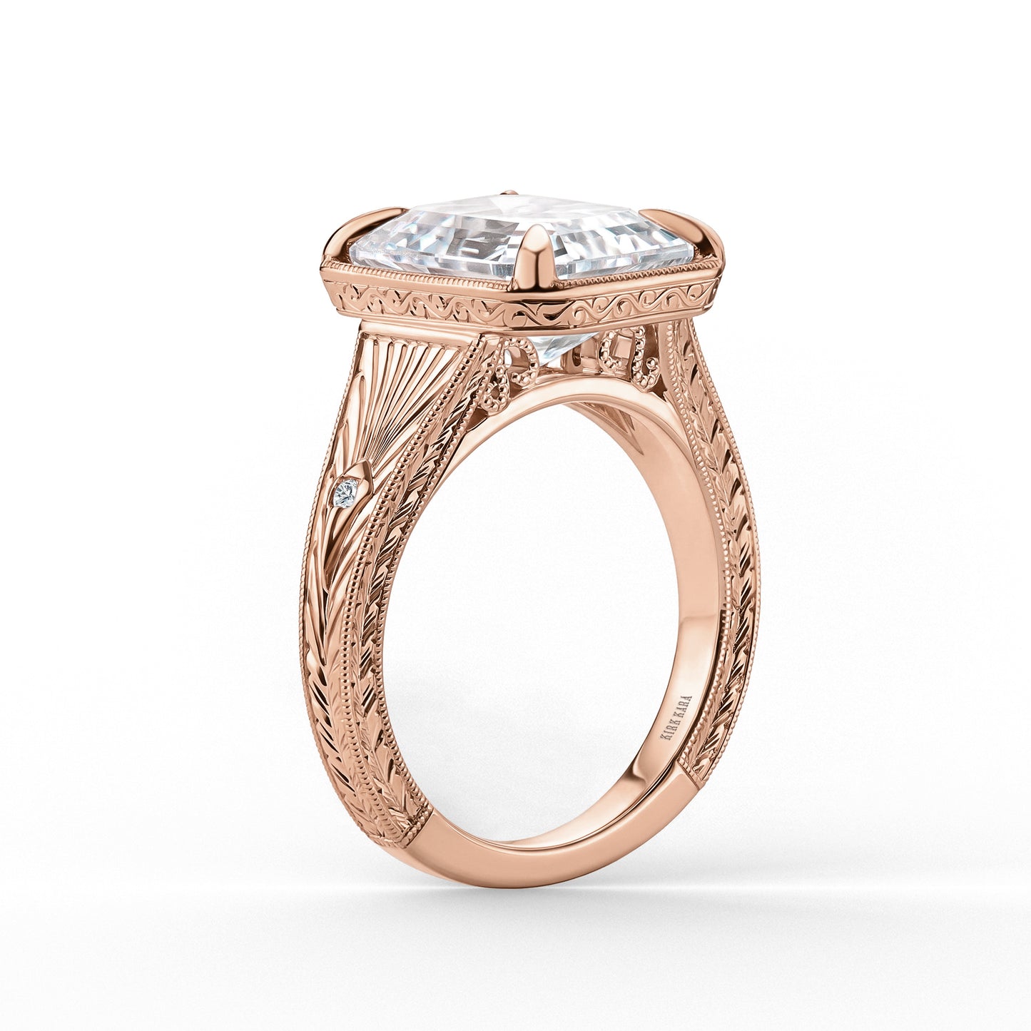 Hand Engraved Vintage Cathedral Engagement Ring