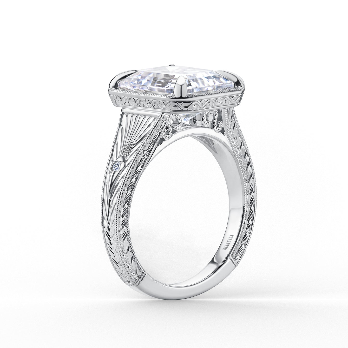Hand Engraved Vintage Cathedral Engagement Ring
