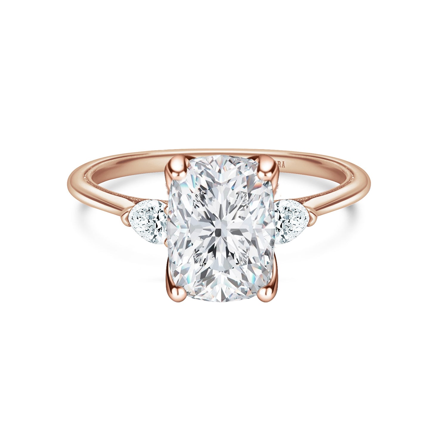 Three Stone Pear Side Stone Diamond Engagement Ring