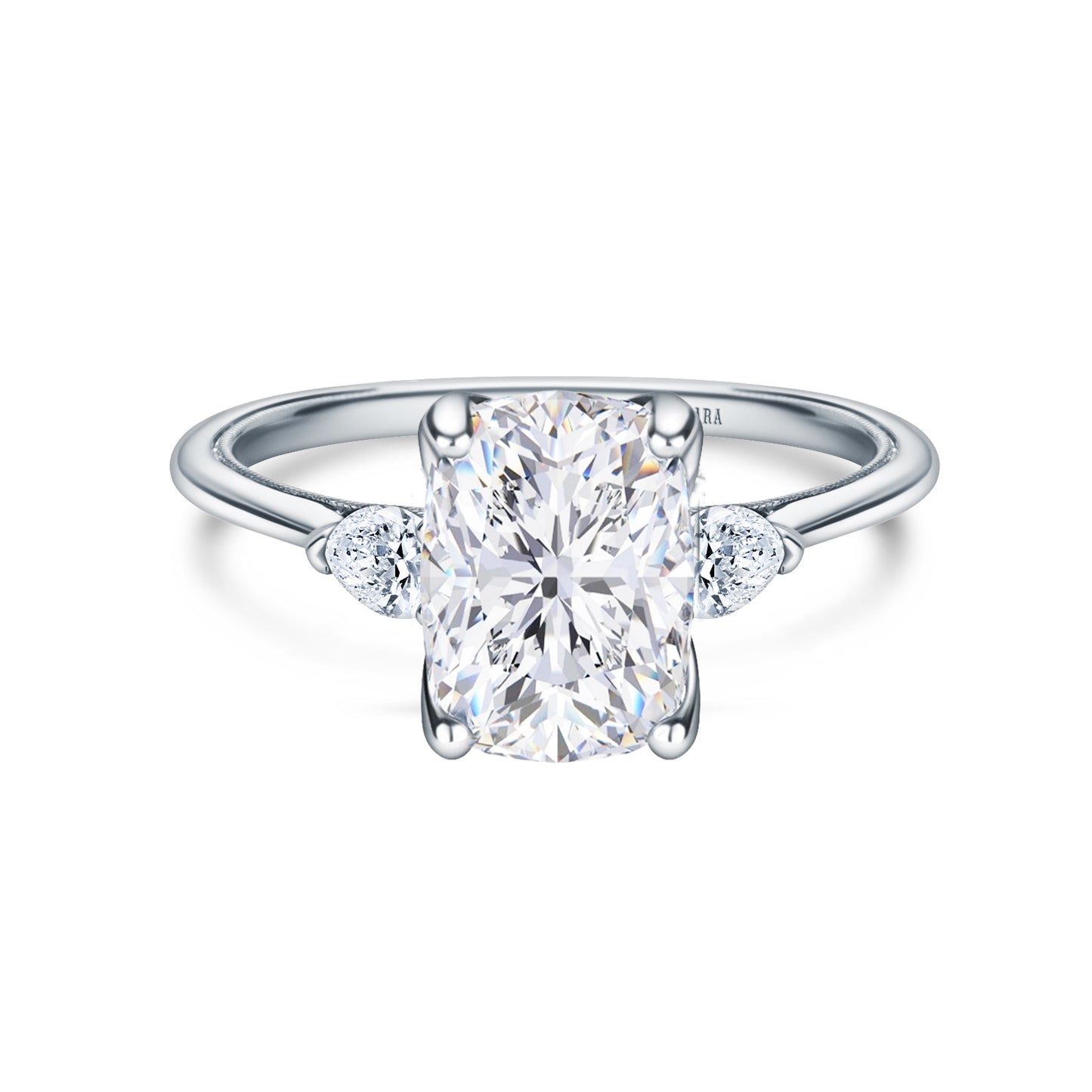 Three Stone Pear Side Stone Diamond Engagement Ring