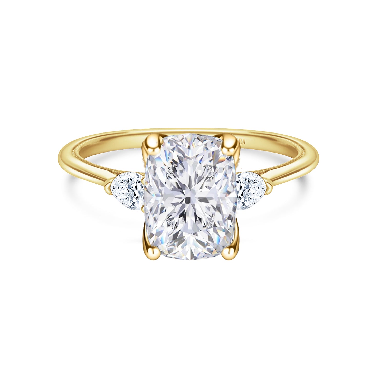 Three Stone Pear Side Stone Diamond Engagement Ring