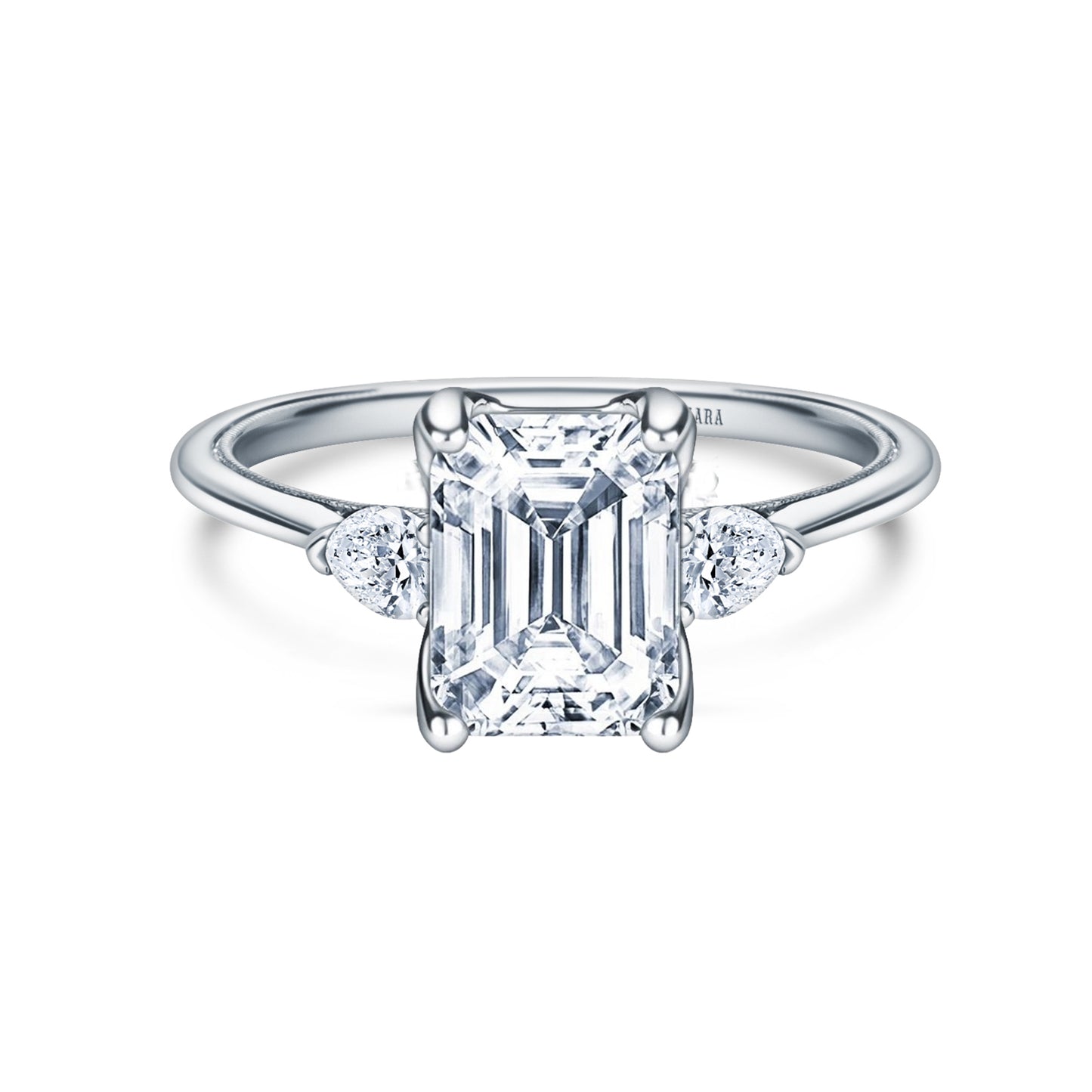 Three Stone Pear Side Stone Diamond Engagement Ring