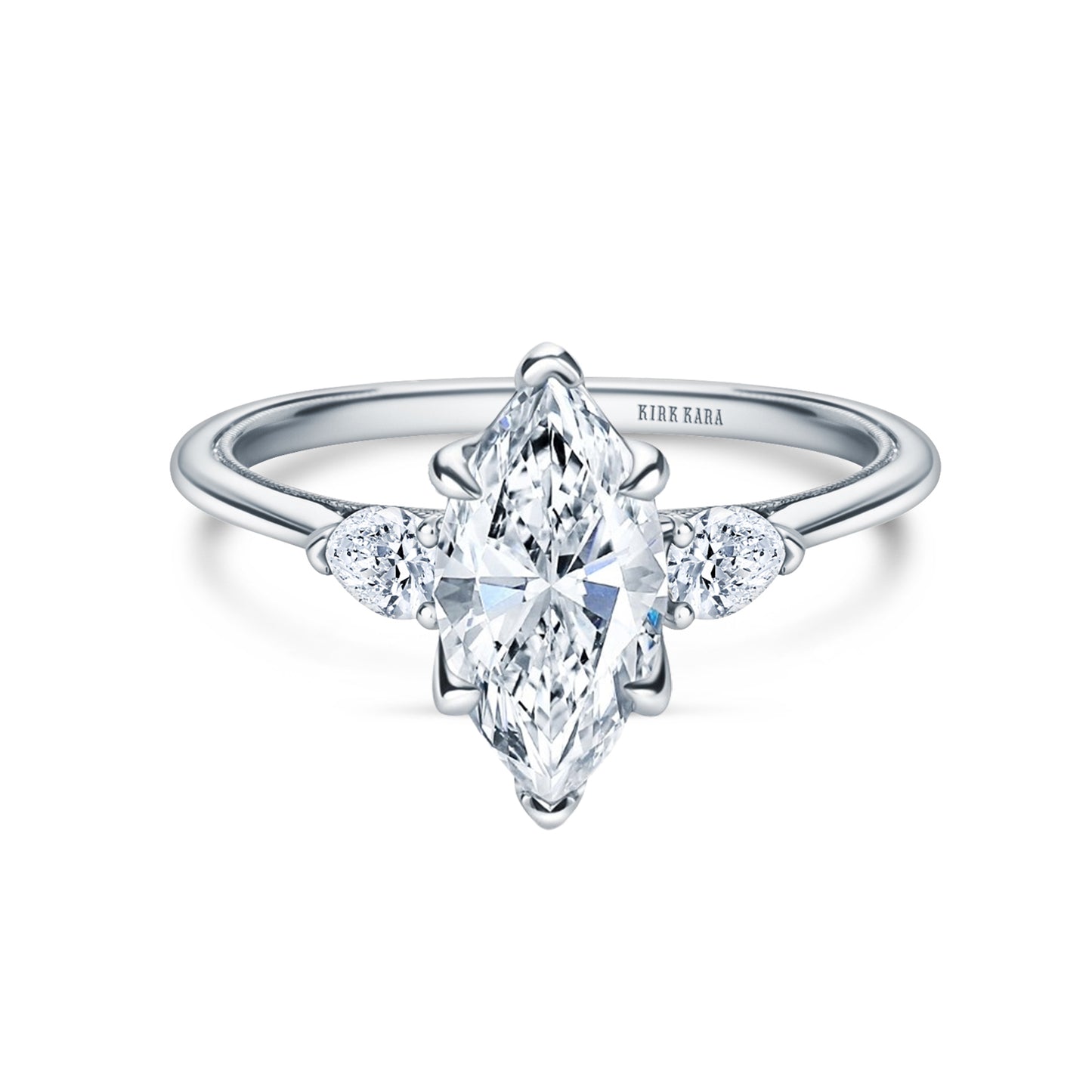 Three Stone Pear Side Stone Diamond Engagement Ring