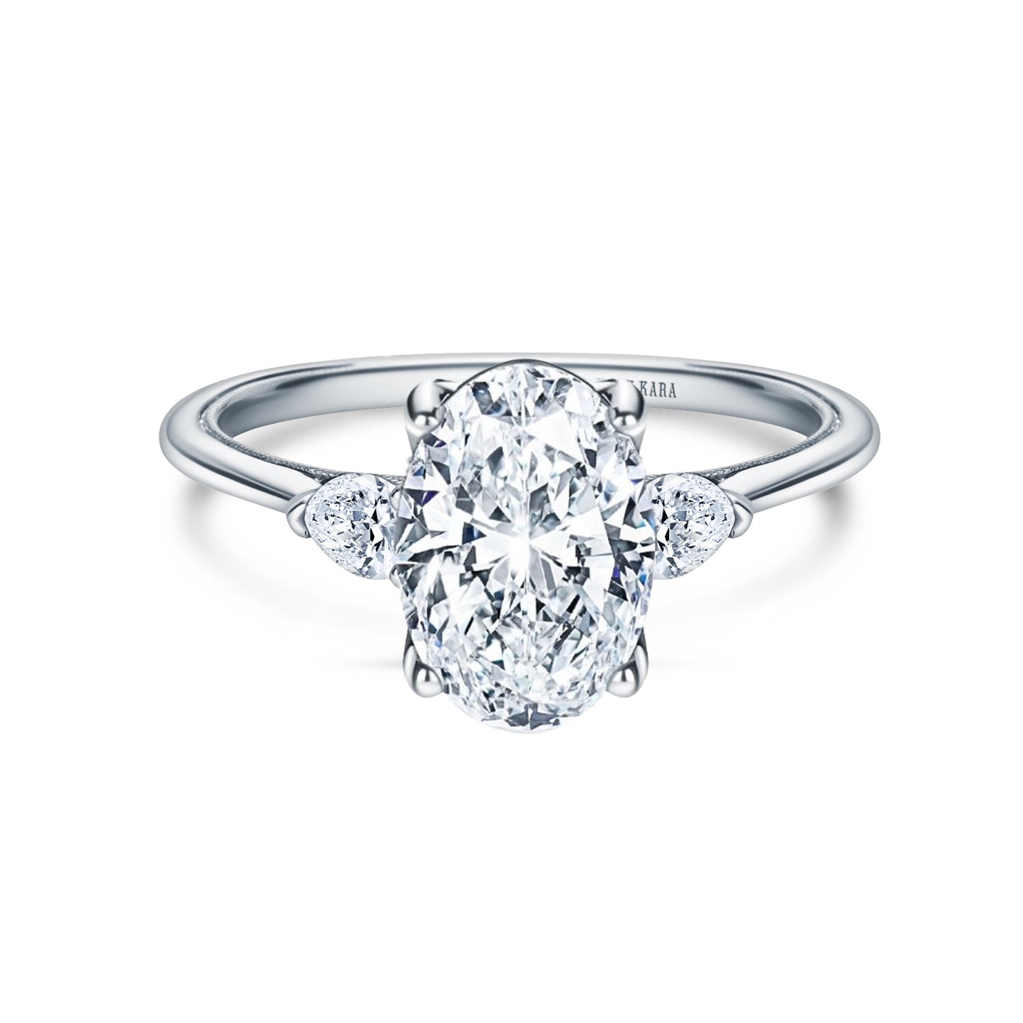 Three Stone Pear Side Stone Diamond Engagement Ring