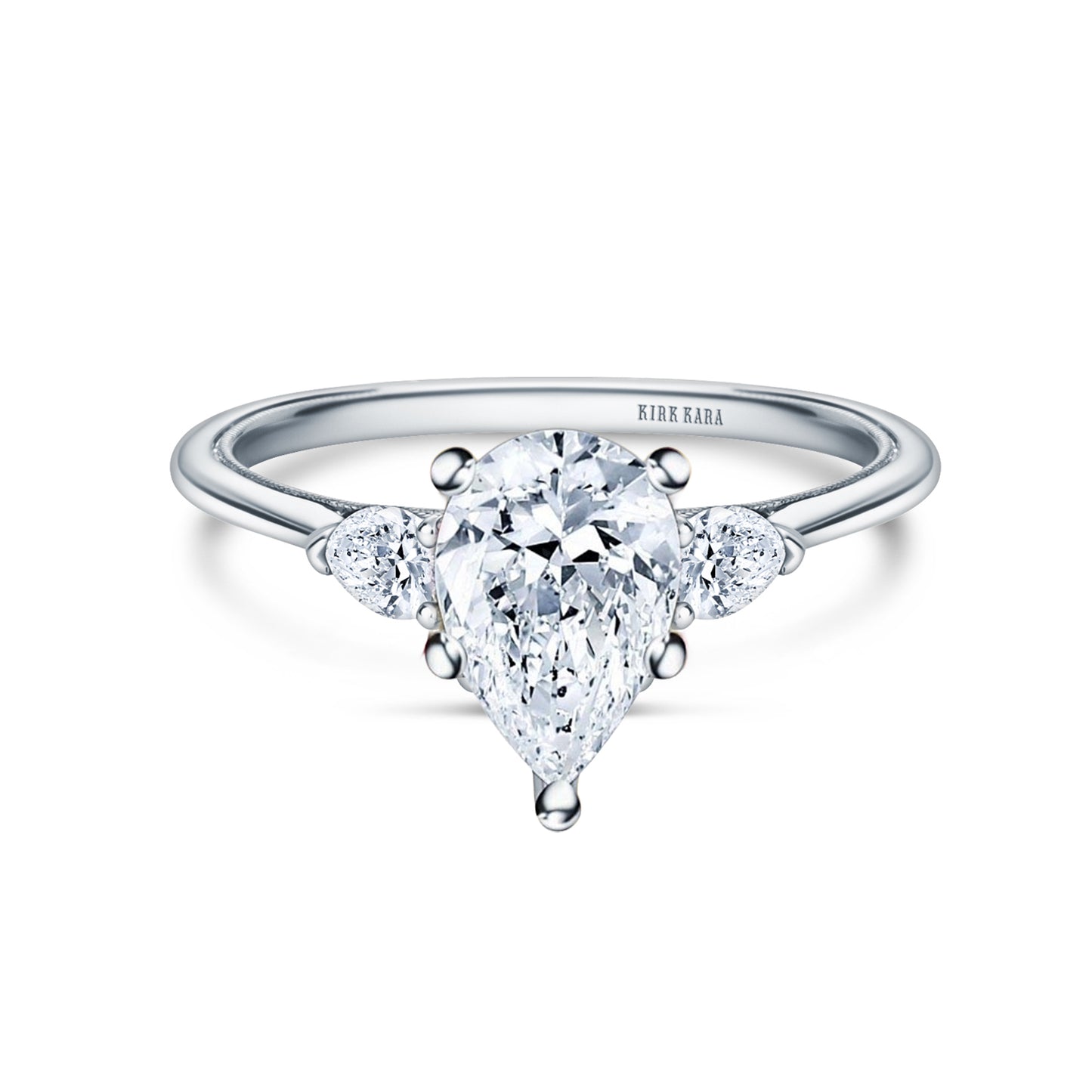 Three Stone Pear Side Stone Diamond Engagement Ring