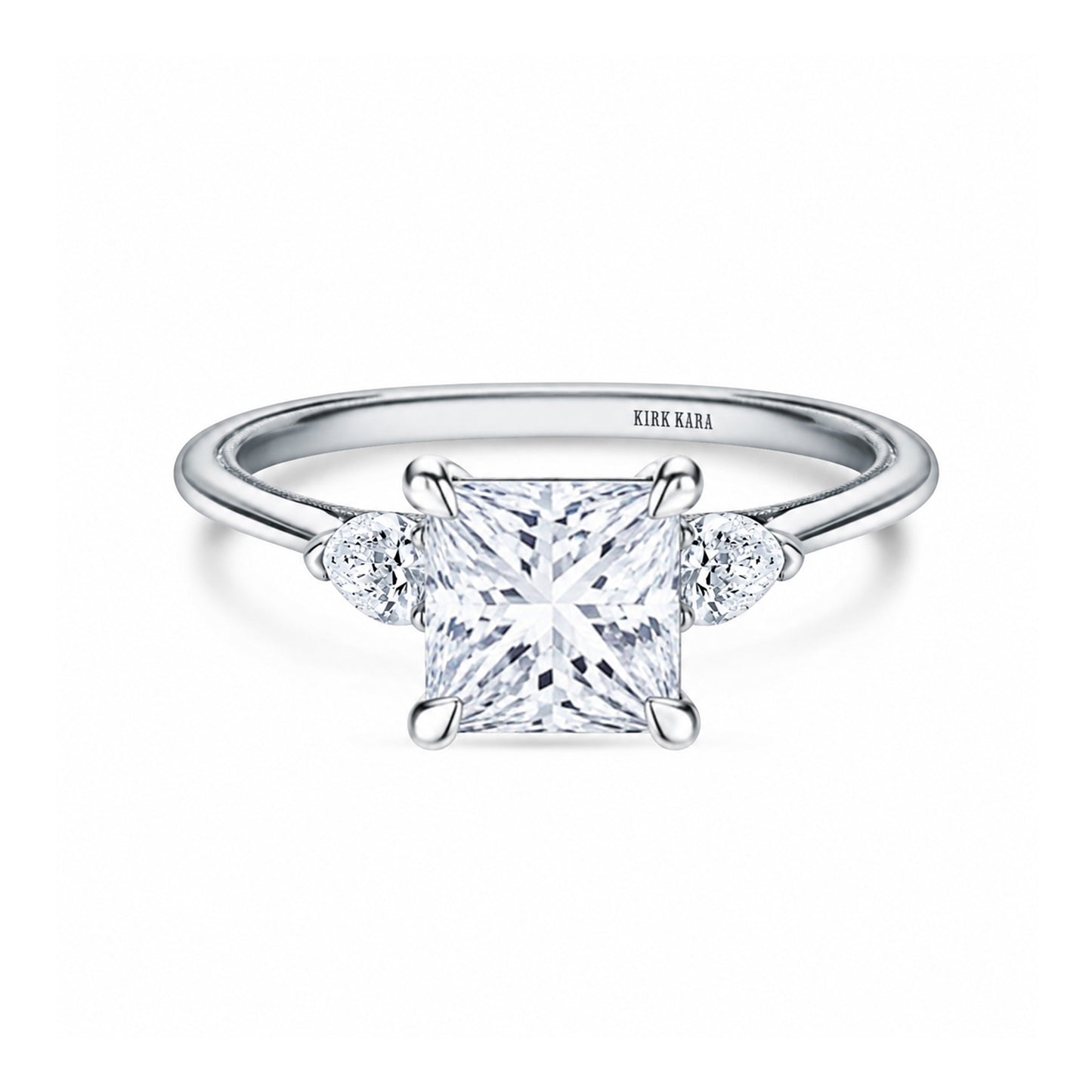 Three Stone Pear Side Stone Diamond Engagement Ring