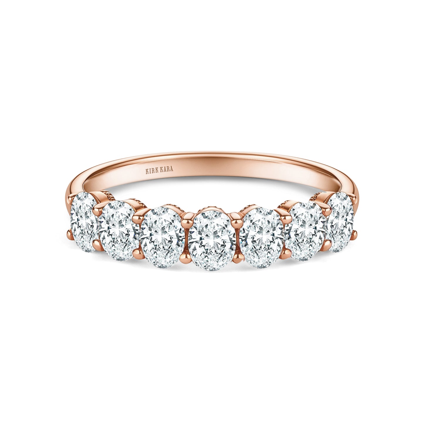 Prong Set Milgrain Oval Diamond Wedding Band