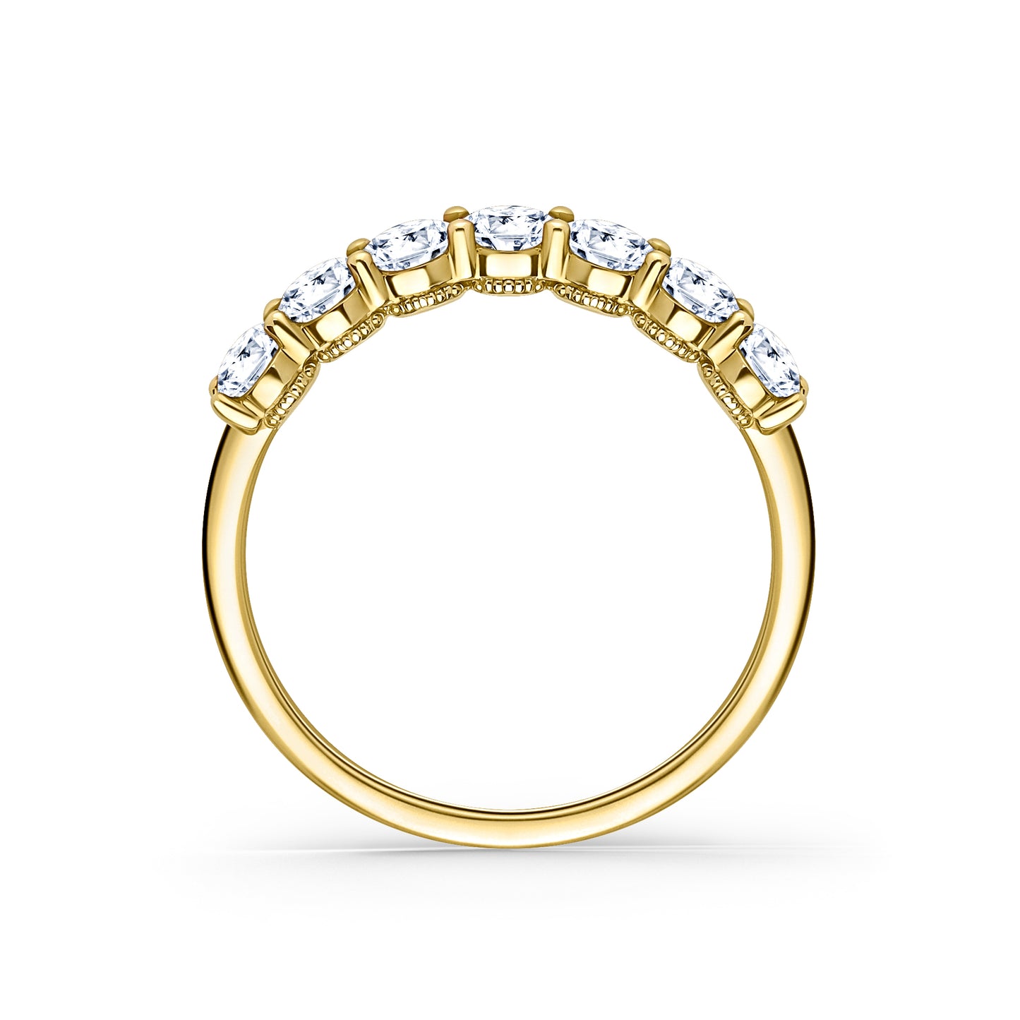 Prong Set Milgrain Oval Diamond Wedding Band