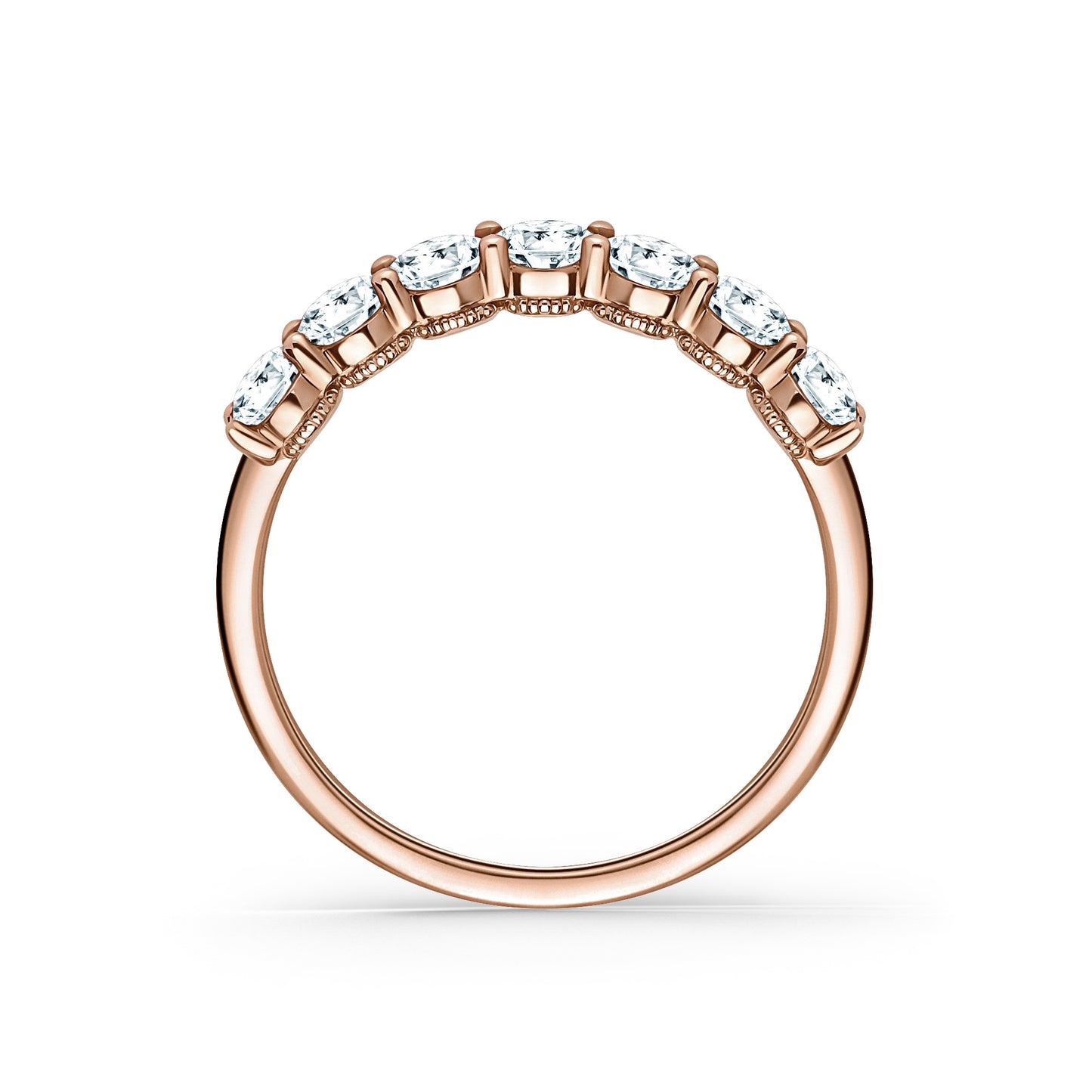 Prong Set Milgrain Oval Diamond Wedding Band