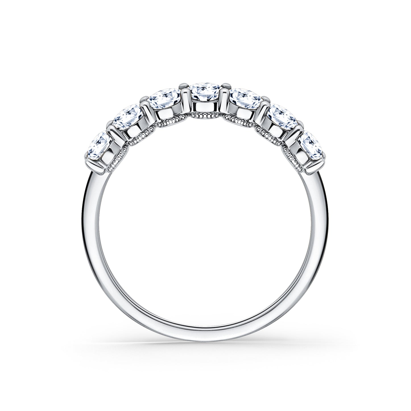 Prong Set Milgrain Oval Diamond Wedding Band