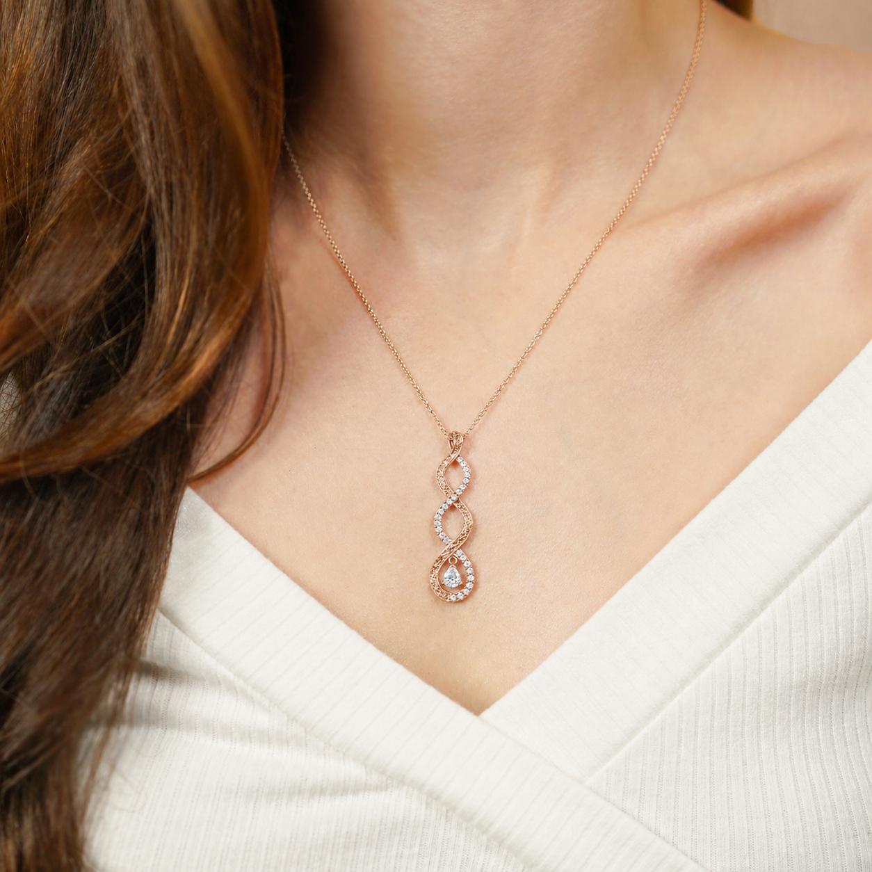 Engraved Twist Diamond Drop Necklace