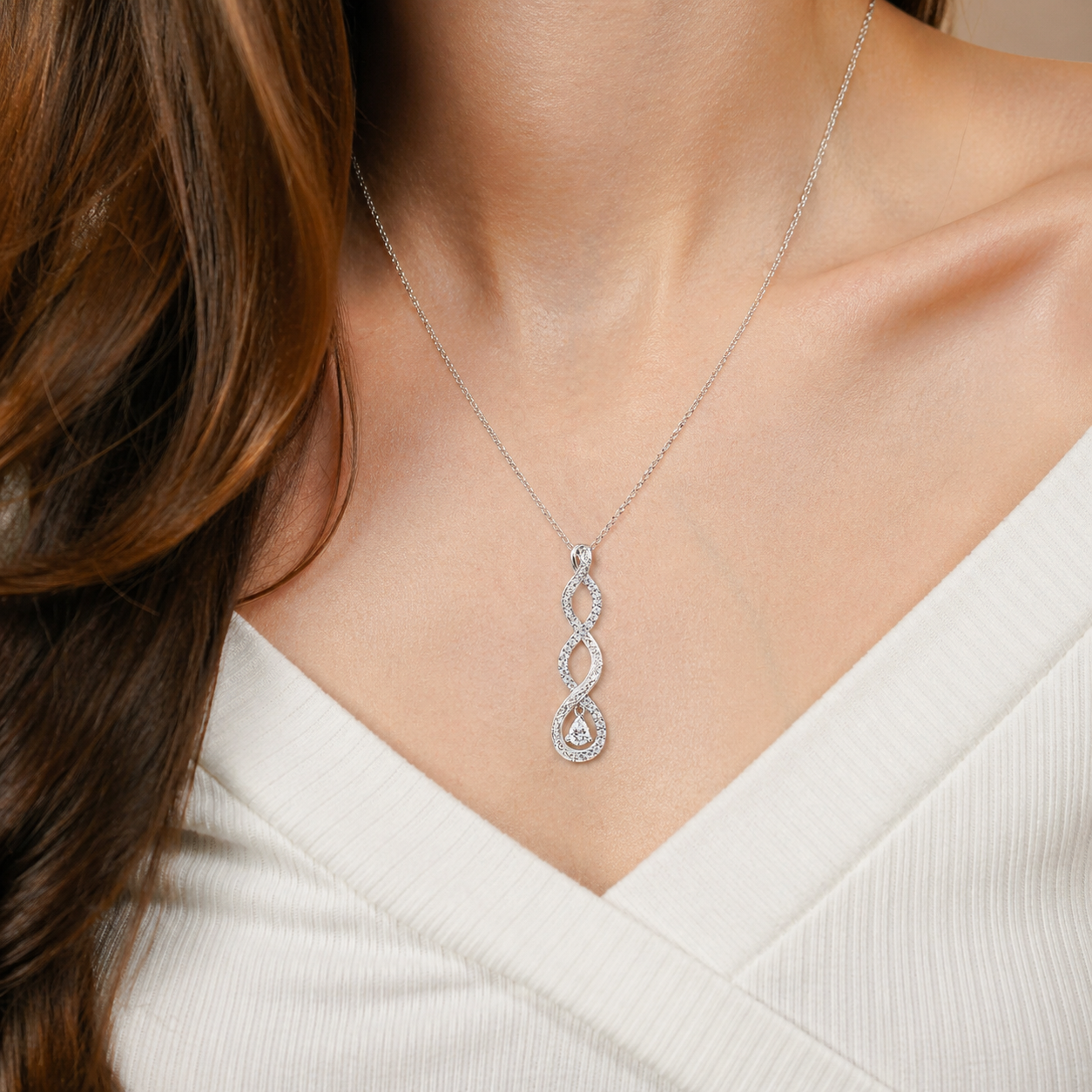 Engraved Twist Diamond Drop Necklace