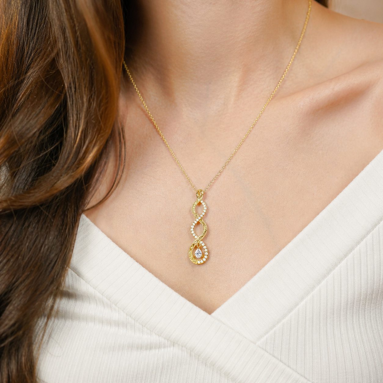 Engraved Twist Diamond Drop Necklace