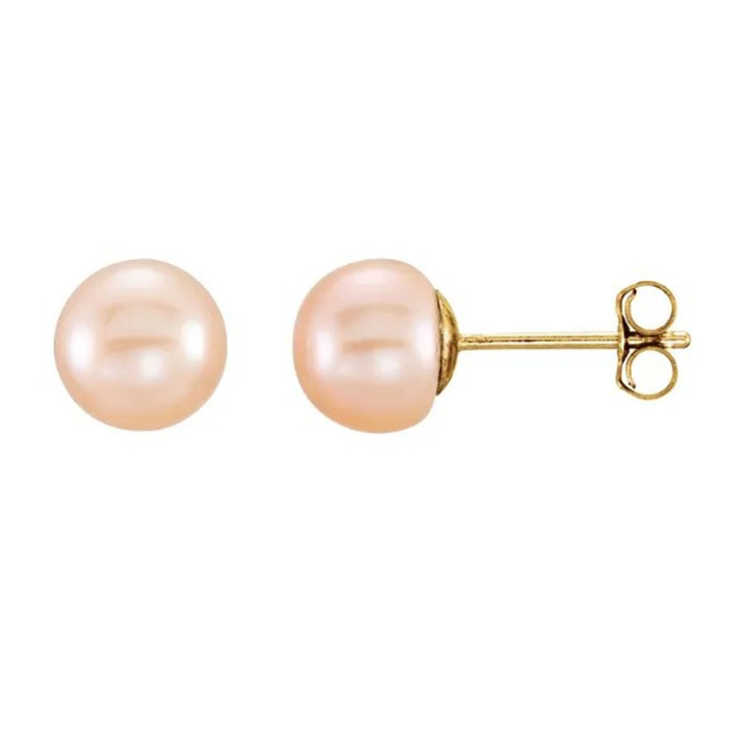 14K Yellow Gold 6-7mm Cultured Pink Freshwater Button Pearl Earrings