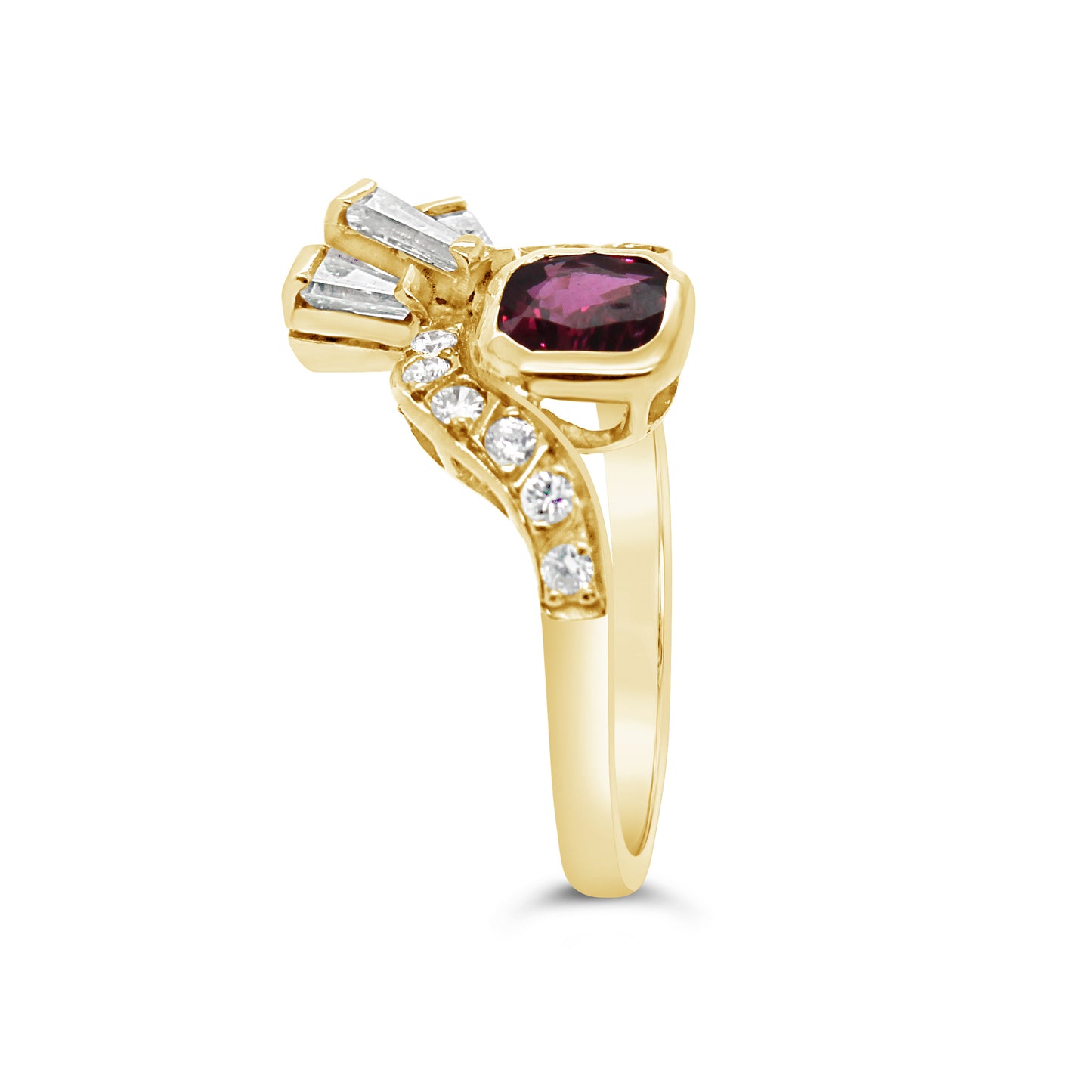 18K Yellow Gold Retro Ruby Diamond Engagement Ring