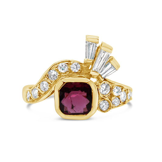 18K Yellow Gold Retro Ruby Diamond Engagement Ring