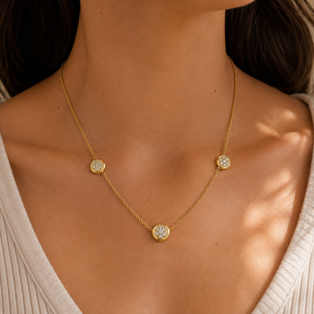 14K Yellow Gold Diamond Station Necklace