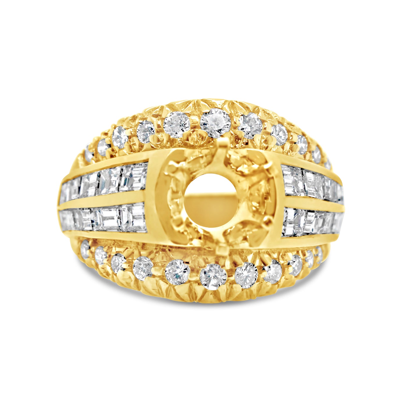 18K Yellow Diamond Retro Wide Bold Engagement Ring