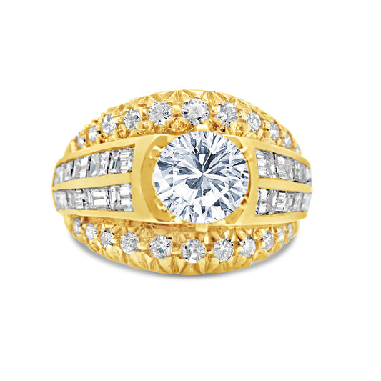 18K Yellow Diamond Retro Wide Bold Engagement Ring