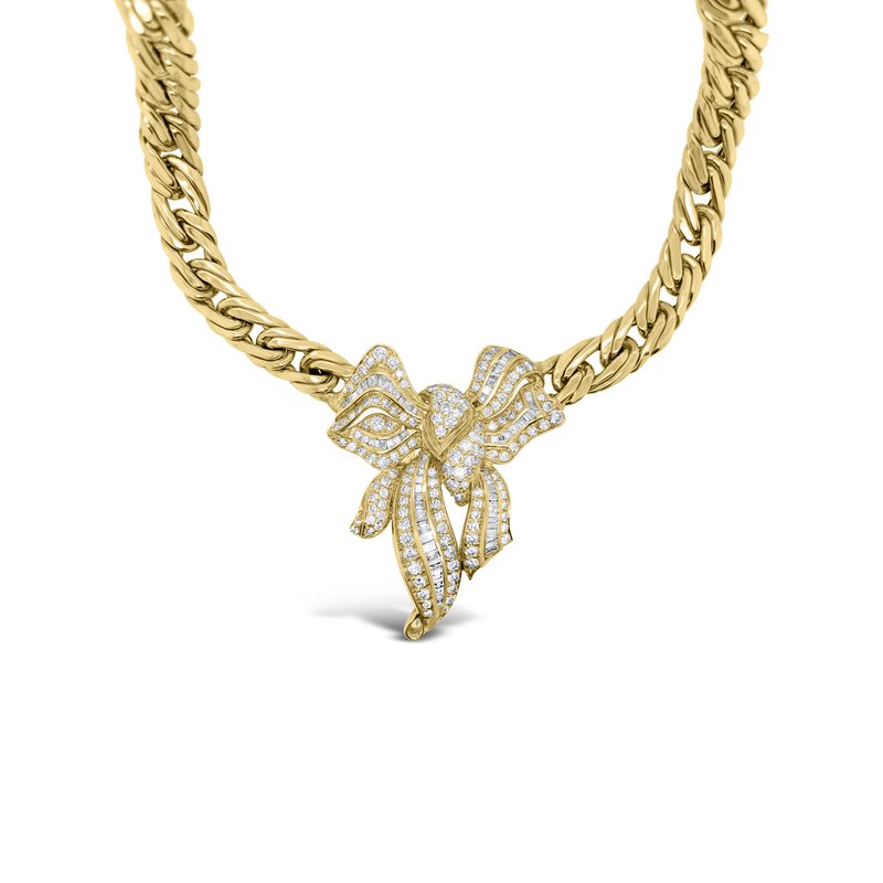 18K Yellow Gold Diamond Whimsical Diamond Bow Chain Necklace
