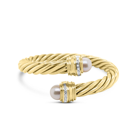 18K Yellow Gold Vintage Rope Pearl Diamond Bracelet