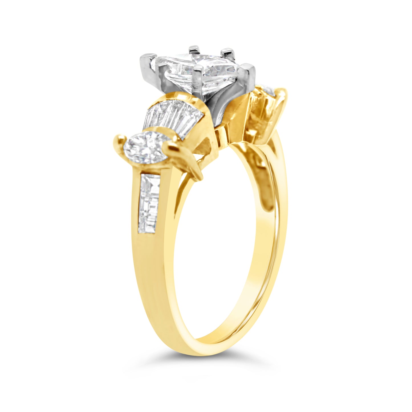 14K Yellow Retro Marquise Diamond Engagement Ring