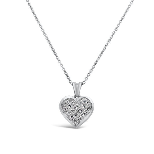 Platinum Diamond Invisible Set Heart Pendant