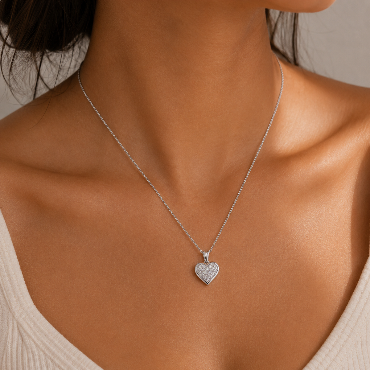 Platinum Diamond Invisible Set Heart Pendant