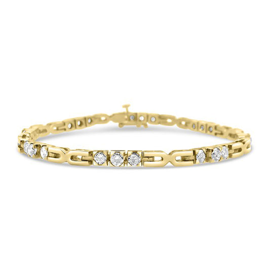 14K Yellow Gold Vintage Geometric Round Diamond Bracelet