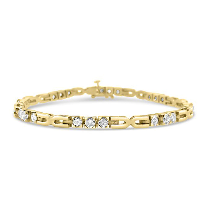 14K Yellow Gold Vintage Geometric Round Diamond Bracelet