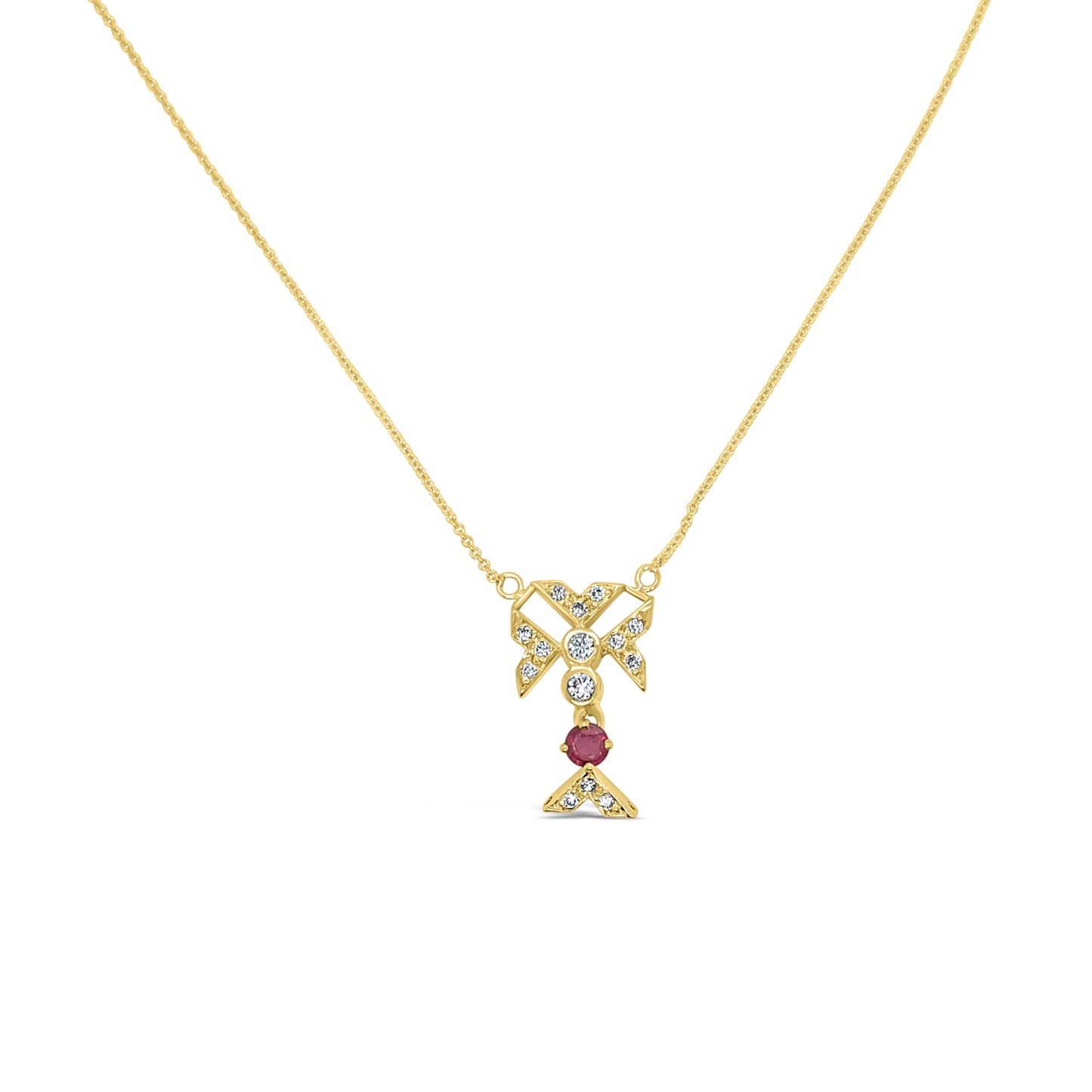 14K Yellow Gold Ruby Diamond Necklace