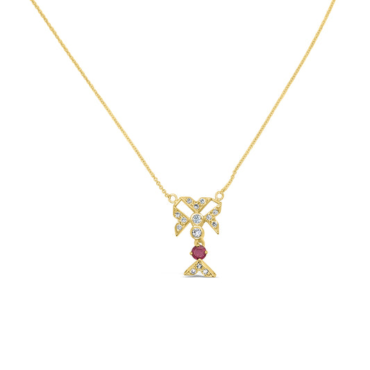 14K Yellow Gold Ruby Diamond Necklace