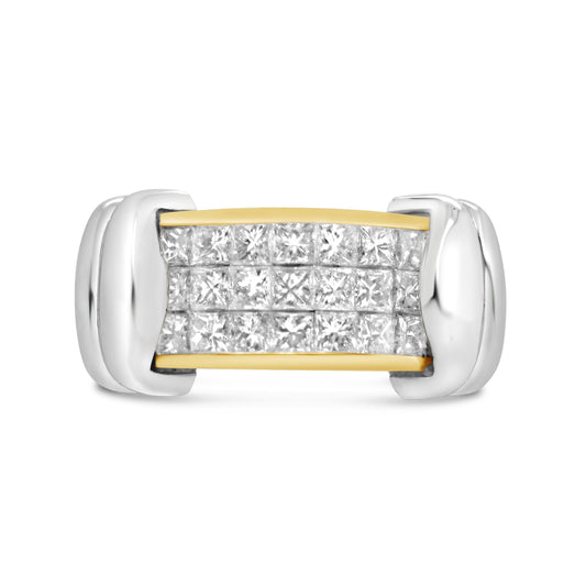 18K Two Tone Gold Princess Diamond Invisible Fashion Band