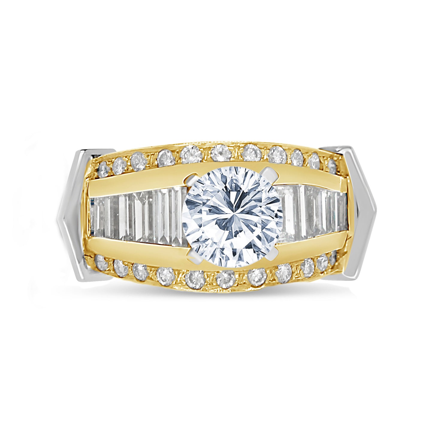 14k Two Tone Gold Baguette Diamond Wide Engagement Ring