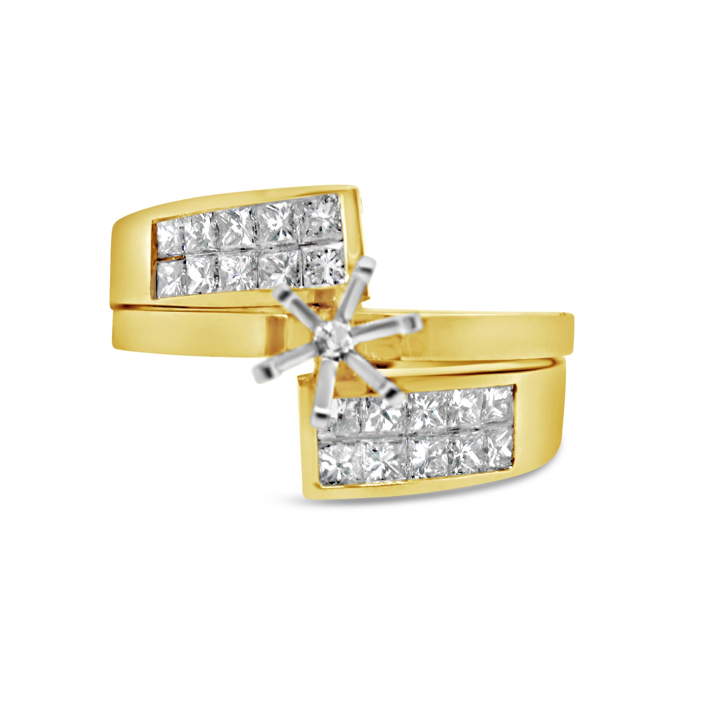 14k Yellow Gold Invisible Set Princess Diamond Engagement Ring Set