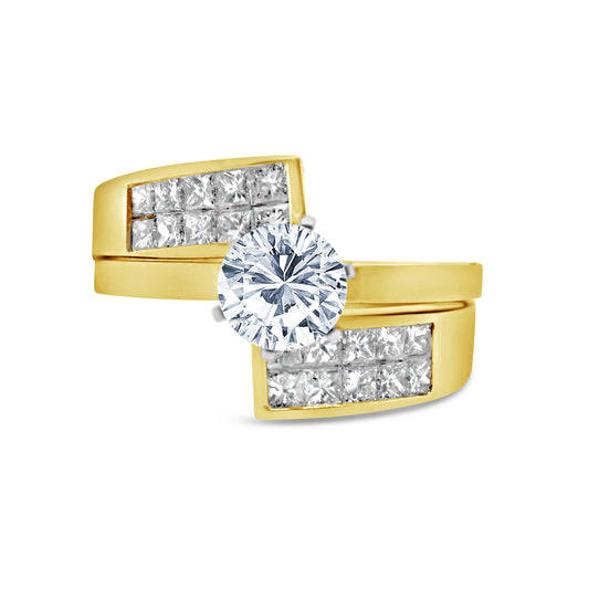 14k Yellow Gold Invisible Set Princess Diamond Engagement Ring Set