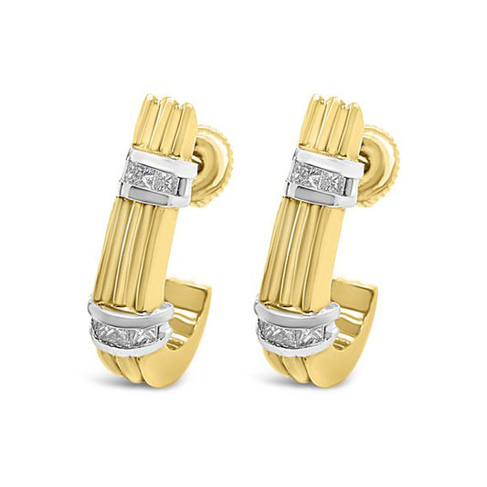 18K Two Tone Gold Diamond Two Tone Retro Earrings