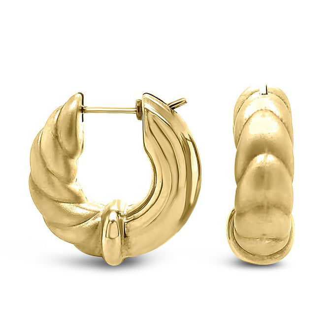 14K Yellow Gold Vintage Brushed Hoop Earrings