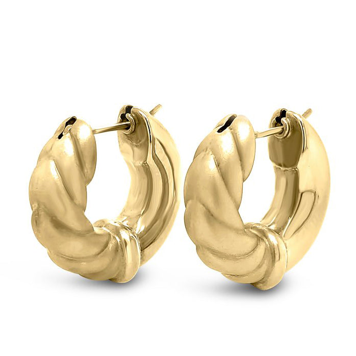 14K Yellow Gold Vintage Brushed Hoop Earrings