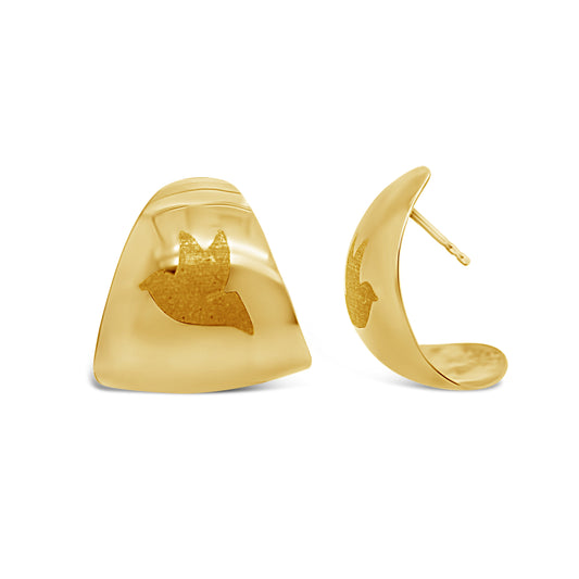 14K Yellow Gold Bird Imprint Earrings