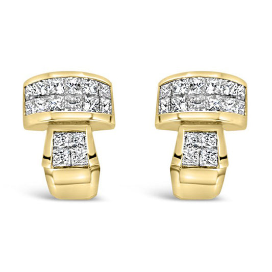 18K Invisible Set Princess Diamond Earrings Retro