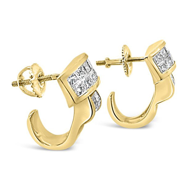 18K Invisible Set Princess Diamond Earrings Retro
