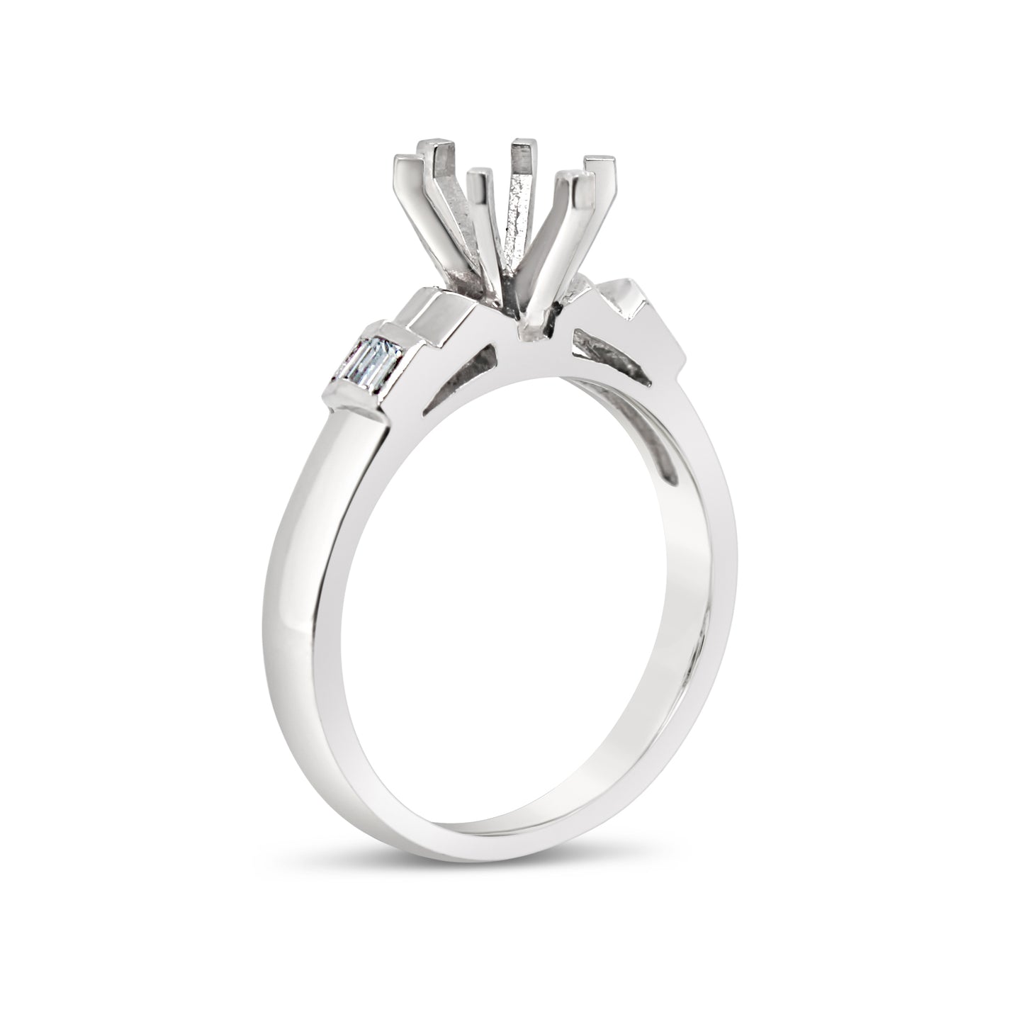 Platinum Baguette Diamond Cathedral Engagement Ring