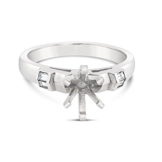 Platinum Baguette Diamond Cathedral Engagement Ring